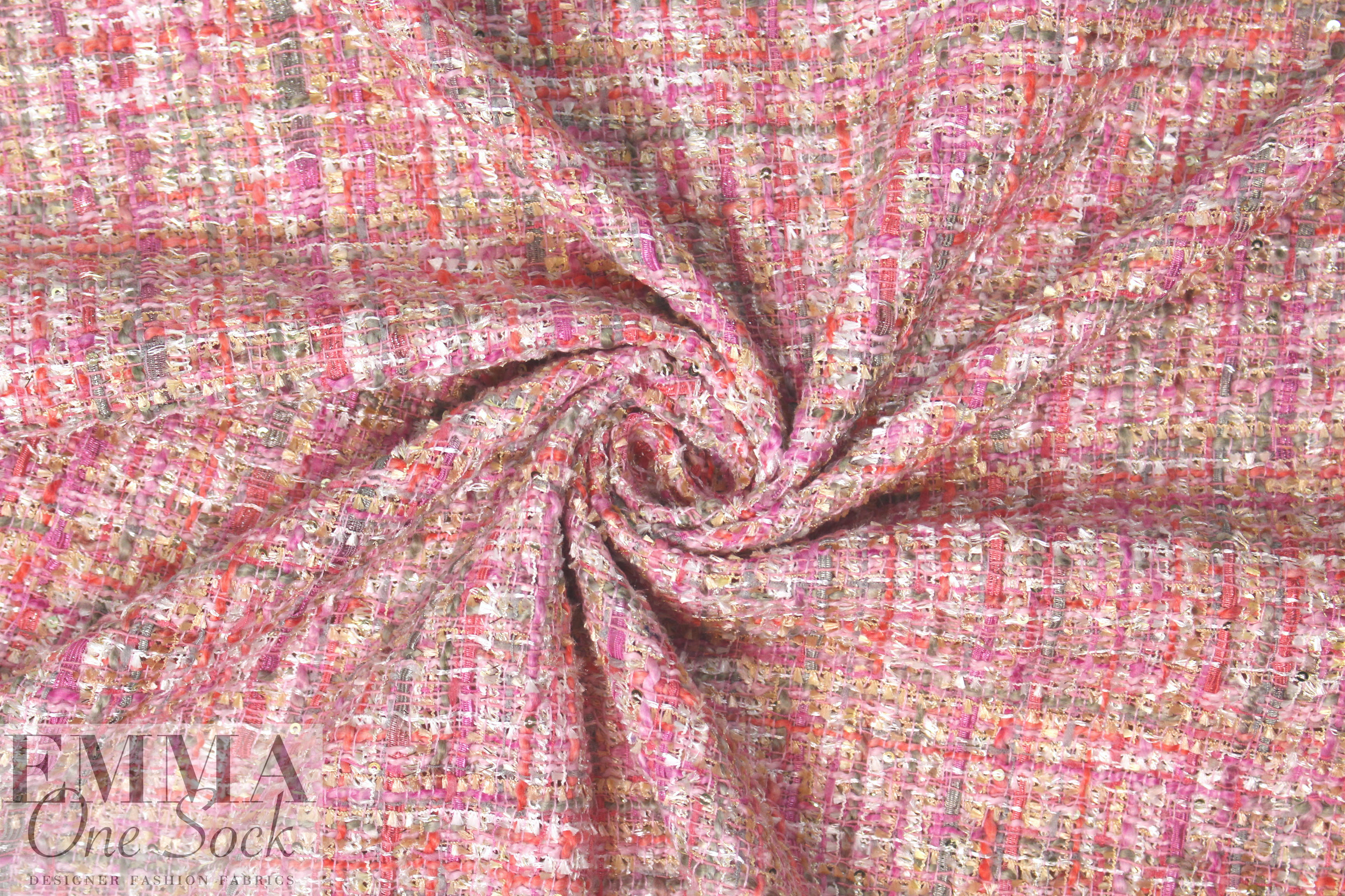 Chanel tweed' sparkly boucle' - pink/coral 1.875 yd from