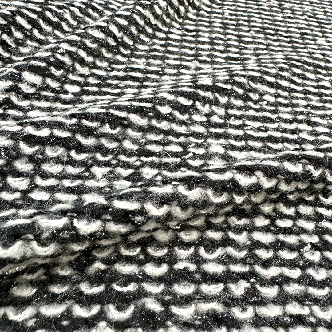 Italian alpaca blend boucle' sweater knit - black/white/metallic silver ...