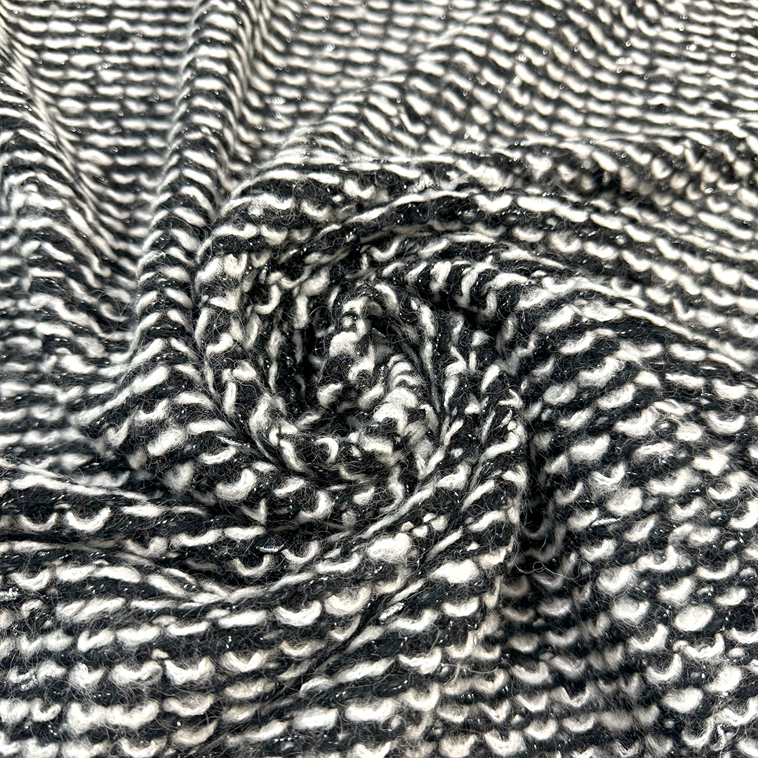 Italian alpaca blend boucle' sweater knit - black/white/metallic silver ...