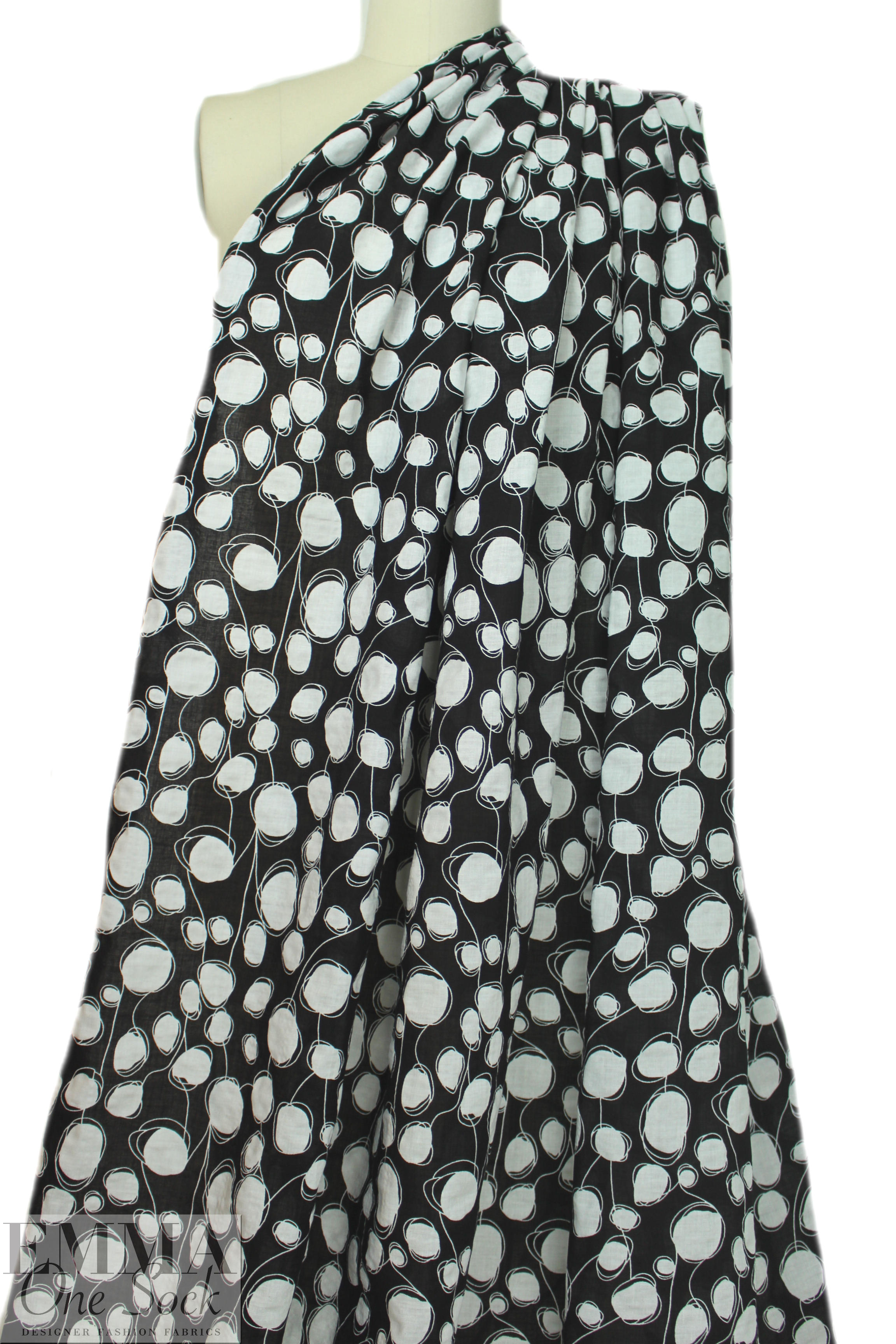 'Boba' cotton/linen lightweight woven - white on black from EmmaOneSock.com