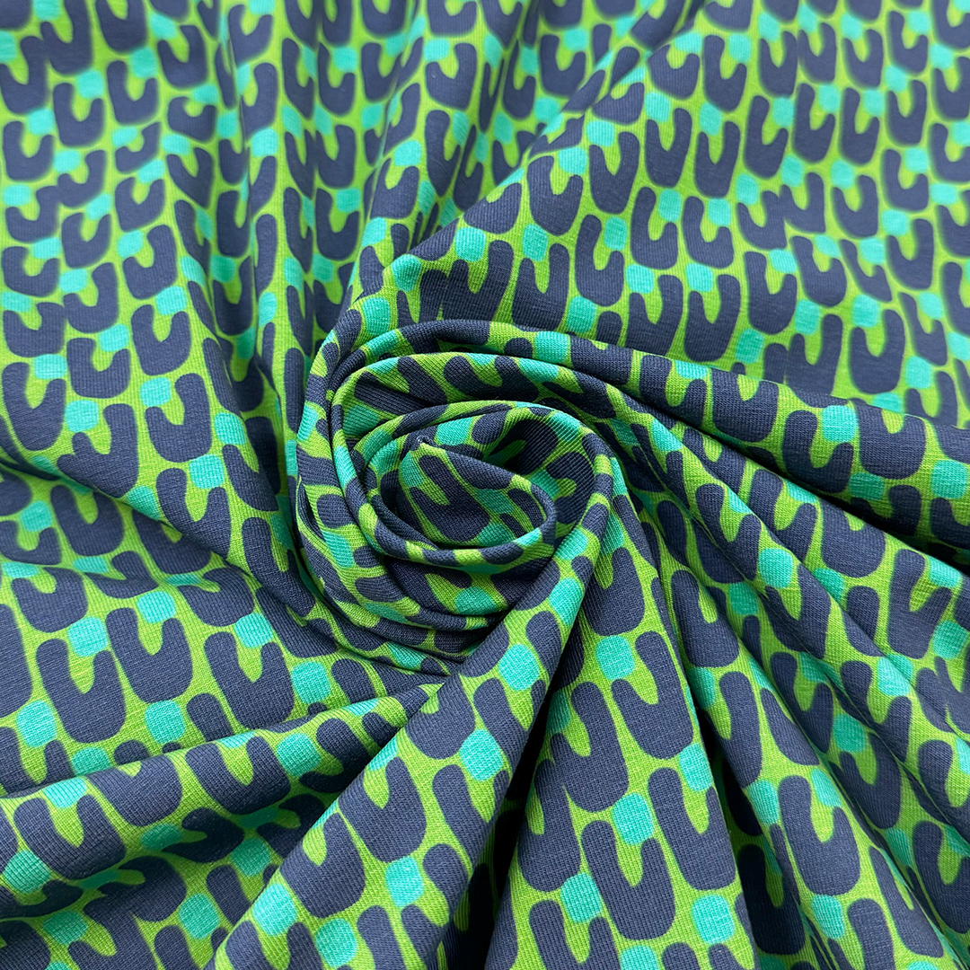 Dutch digital 'shape friends' cotton knit, Oeko-Tex cert. - green/blue ...