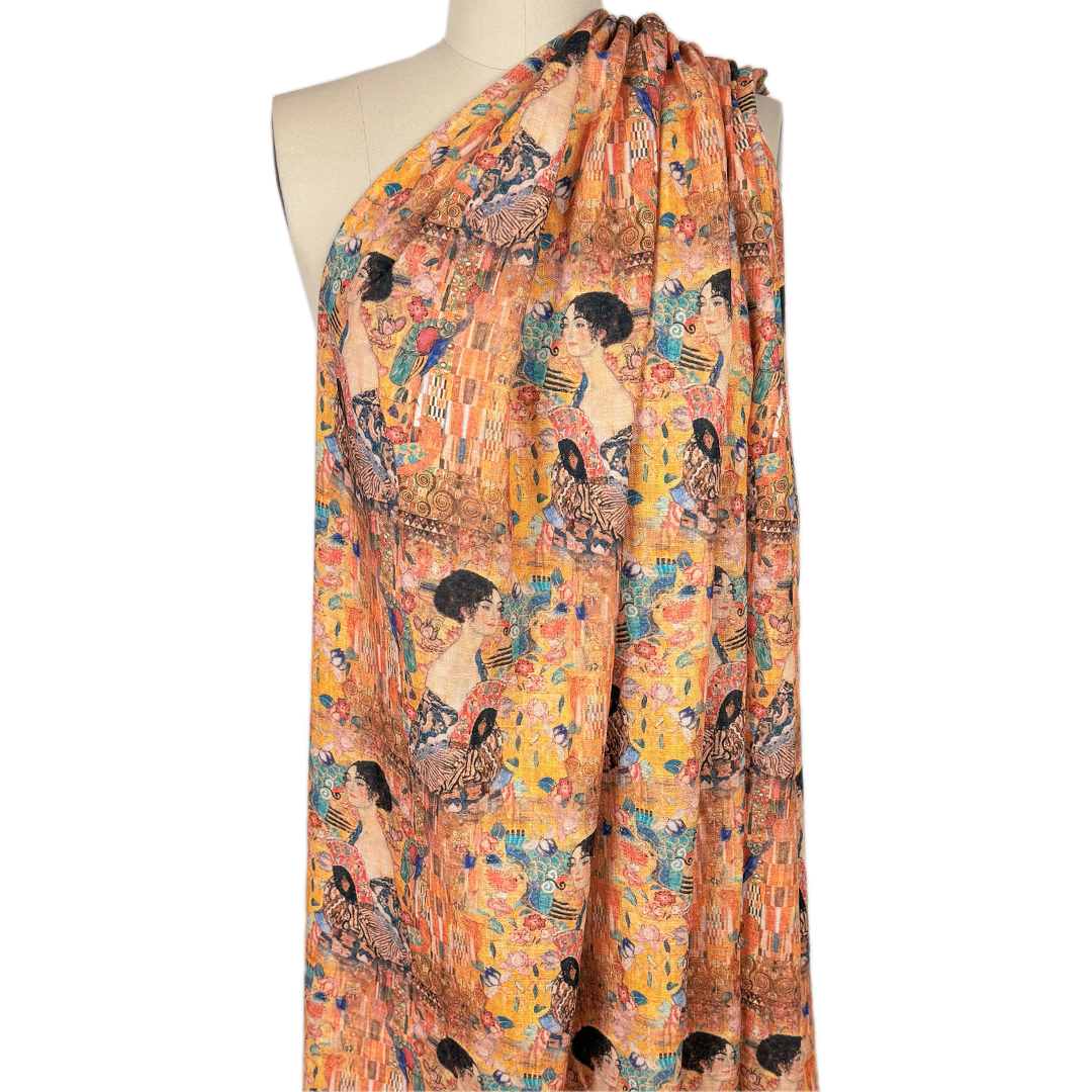 Dutch digital Klimt's 'Lady with a Fan' viscose/linen woven - gold from ...