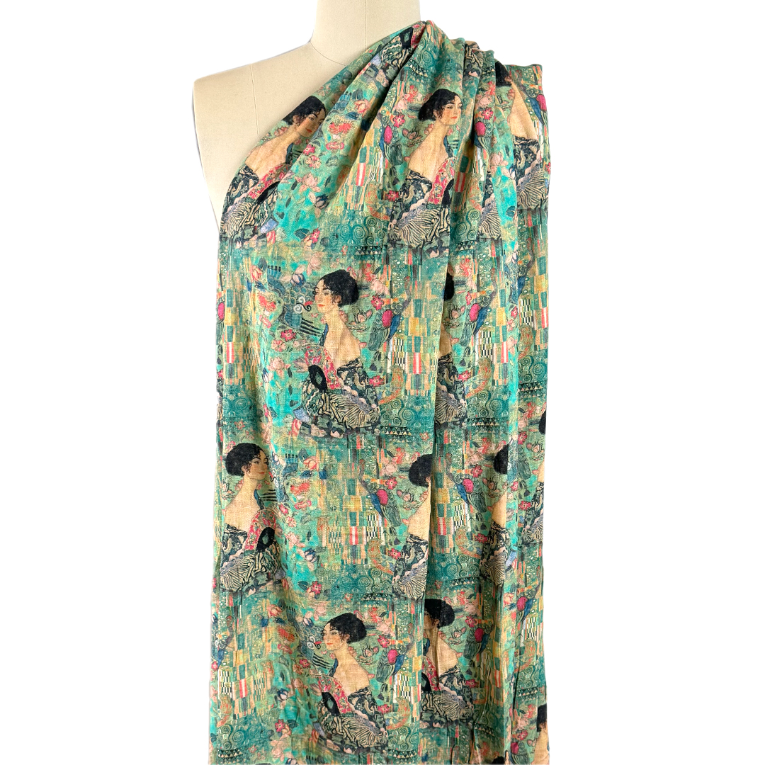 Dutch digital Klimt's 'Lady with a Fan' viscose/linen woven - jade from ...