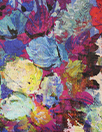 abstract floral linen digital print - magenta/indigo