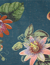 European linen 'pink passionflower' printed dressweight woven - dark teal