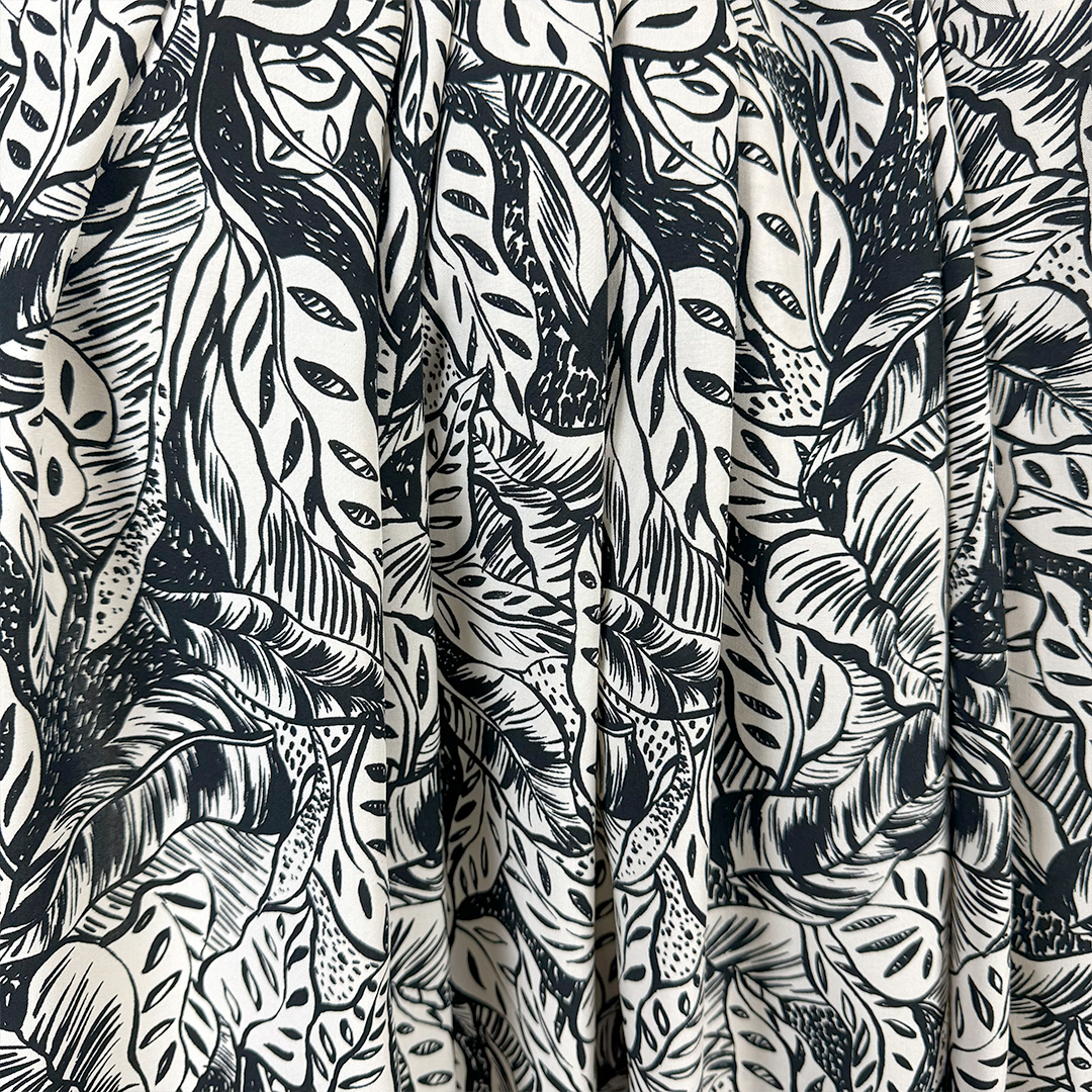 'Rousseau's garden' rayon challis blouseweight - black/ivory from ...