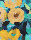 painterly floral rayon/linen woven - teal/maize