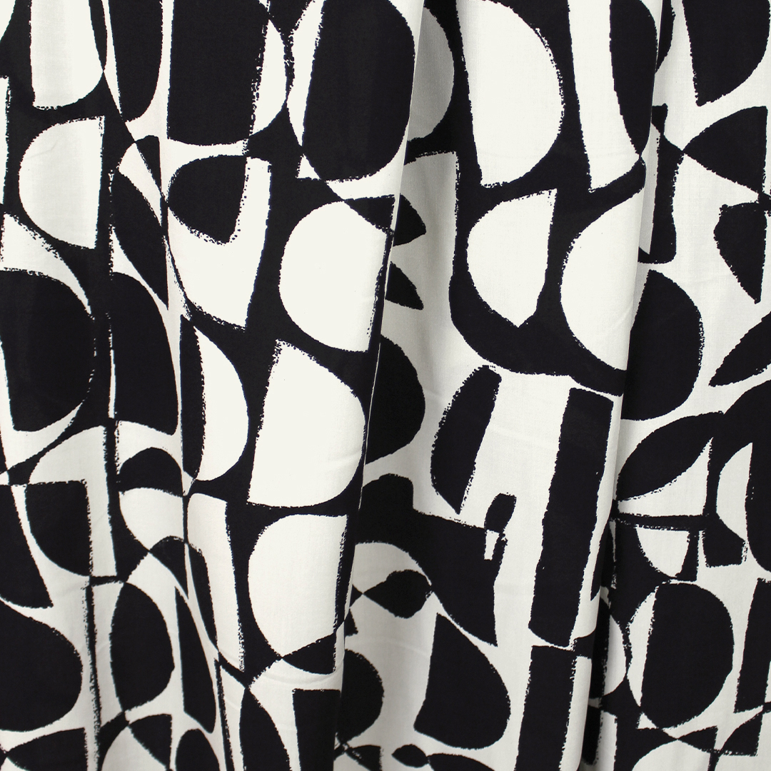 block print style rayon poplin - black/soft white from EmmaOneSock.com