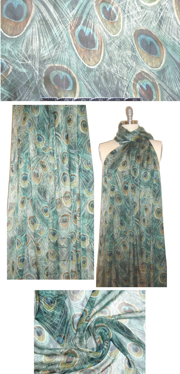 Italian peacock feather silk chiffon from