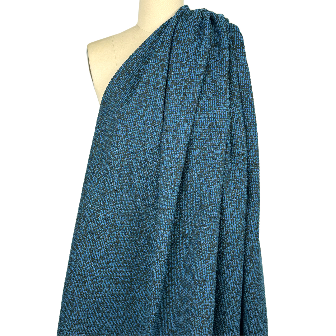 Italian Chane1-style tweedy boucle' suiting- blue/teal/black from ...