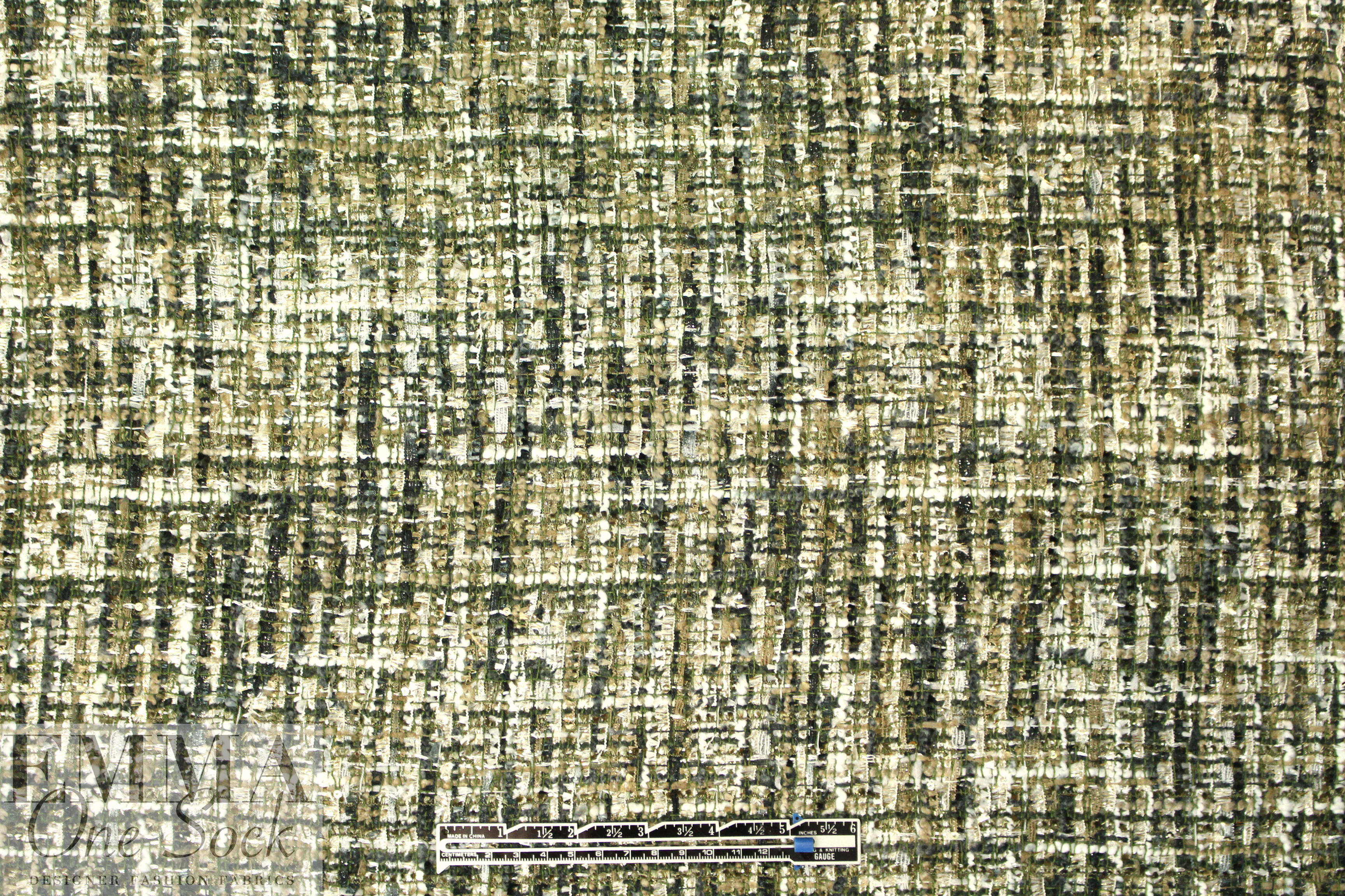 Italian 'Chanel tweed' sparkly boucle' - pine/gold from
